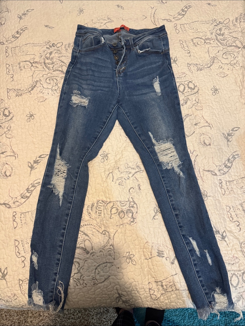 Wax Jean Dark Blue Distressed Skinny Jeans